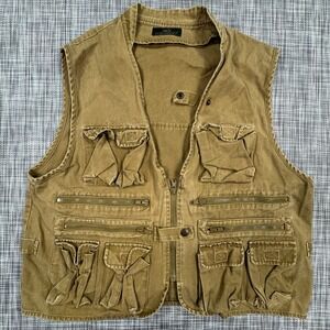 Colorado Utility Vest Mens Medium Tan Cotton Fishing Zip Multi Pocket Outdoors